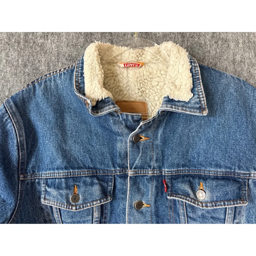 Levis Jinglers Sherpa Lined Denim Trucker Jacket Mens Medium Blue Wash Vintage
